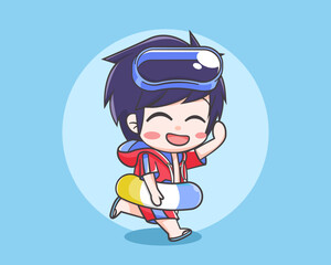Cute boy in summer time cartoon illustration