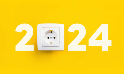  happy new year 2024. Year 2024 with electrical outlet 