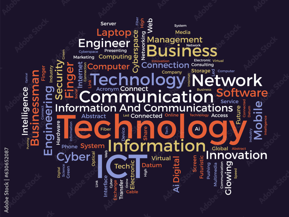 Wall mural word cloud background concept for information and communications technology (ict). cyberspace networ