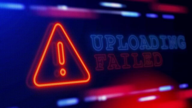 Uploading Failed Warning Alert Screen loop Blinking glitch error Animation. concept of Network Failed Stop Loss Inability System, Software Synchronization, Cloud technology data transfer and storage.