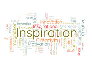 Word cloud background concept for Inspiration. Creative innovation, intelligence imagination idea of business vision. vector illustration.