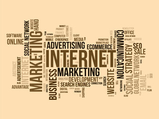 Word cloud background concept for Internet marketing. Web advertising with seo, digital marketing and others digital media strategy. vector illustration.