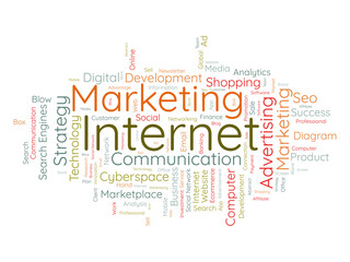 Fototapeta premium Word cloud background concept for Internet marketing. Web advertising with seo, digital marketing and others digital media strategy. vector illustration.