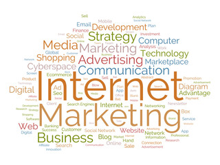Word cloud background concept for Internet marketing. Web advertising with seo, digital marketing and others digital media strategy. vector illustration.