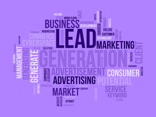 Word cloud background concept for Lead generation. Financial marketing strategy control for generating customer potential. vector illustration.