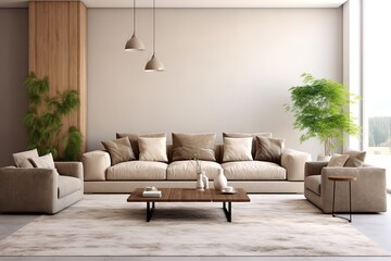 Fototapeta na wymiar Stylish white modern living room interior, home decor,Generative AI