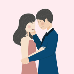 Sweet Romantic Couple Character Illustration wearing Formal attire embrace and being affection to each other