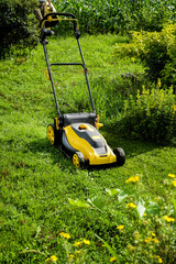 lawn mower on green grass