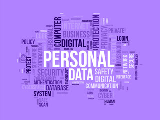 Word cloud background concept for Personal data. Digital safety protection policy used for personal internet security. vector illustration.