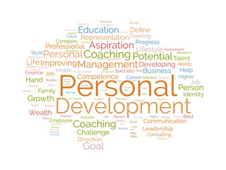 Word cloud background concept for Personal development. Career growth with improving personal motive aspiration. vector illustration.