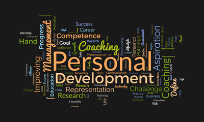 Word cloud background concept for Personal development. Career growth with improving personal motive aspiration. vector illustration.