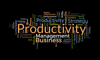 Word cloud background concept for Productivity. Business achievement, Productive progress performance of economic growth. vector illustration.