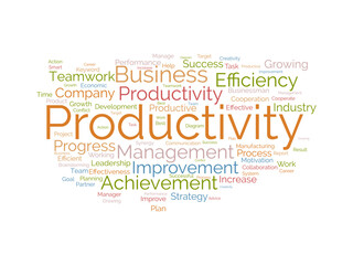 Word cloud background concept for Productivity. Business achievement, Productive progress performance of economic growth. vector illustration.