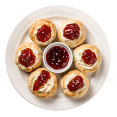 Scones With Clotted Cream And Jam British Cuisine On White Plate On Isolated Transparent Background, Png