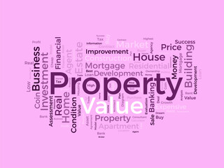 Word cloud background concept for Property value. Investment business, financial loan mortgage, housing evaluation of property business. vector illustration.