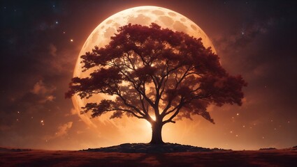 Fototapeta na wymiar landscape with moon and tree