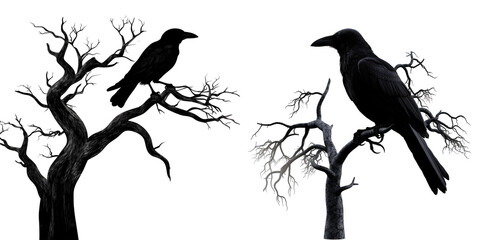 halloween black ravens on the tree. Generative AI. 