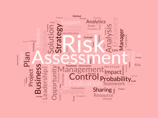 Word cloud background concept for Risk assessment. Cloud finance strategic plan for business control for loss or profit. Vector illustration.