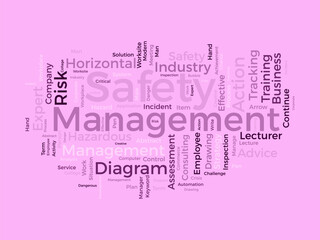 Word cloud background concept for Safety management. Strategic consulting diagram for effective business inspection. vector illustration.