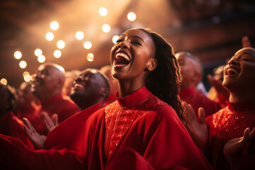 the church choir in harmony, singing together with passion and devotion during a soul-stirring performance Generative AI