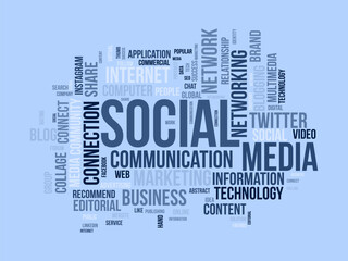 Obraz premium Word cloud background concept for Social media. Global online communication progress with social networking success. vector illustration.