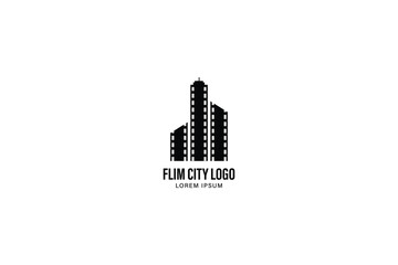film city logo design, film logo illustration black and white, film illsutration reel building design