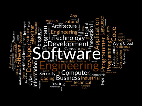 Word cloud background concept for Software engineering. computer programming system, cloud technology development of application management. vector illustration.