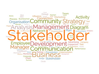 Word cloud background concept for stakeholder. employee diagram, business management strategy of company connection. vector illustration.