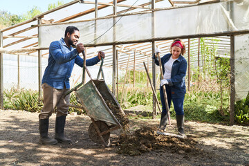 Multicultural male and female farmers working in farm
