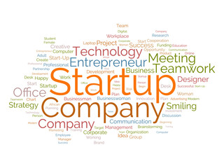 Word cloud background concept for Startup Company. Entrepreneurship idea, project innovation opportunity of corporate plan. vector illustration.