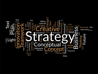 Word cloud background concept for Strategy. Business innovation success strategy concept. vector illustration.