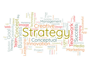 Obraz premium Word cloud background concept for Strategy. Business innovation success strategy concept. vector illustration.