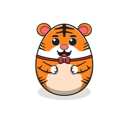 cute tiger vector cartoon character, tiger cartoon character, cute animal character, round shape animal character, animal mascot