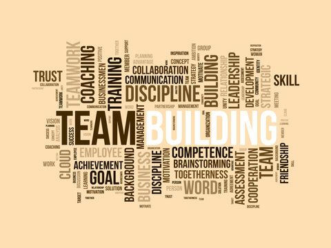 Word cloud background concept for Team building. Motivation coaching management with business assessment. vector illustration.