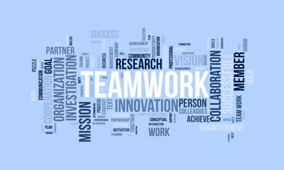 Word cloud background concept for Teamwork. Business success with together partnership of leadership achievement. Vector illustration.