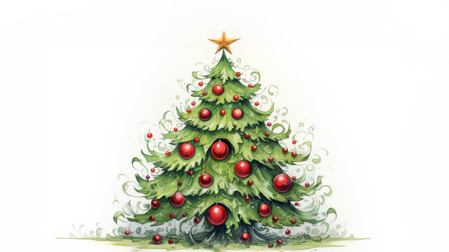 A drawing of a christmas tree, christmas image, cartoon illustration art