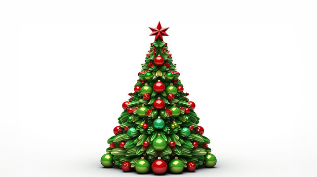 A christmas tree with decorations on it is sitting on a white background, christmas image, 3d illustration images