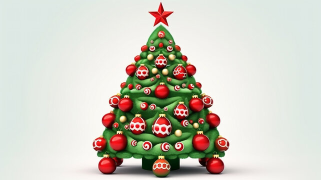 A christmas tree with decorations on it is sitting on a white background, christmas image, 3d illustration images