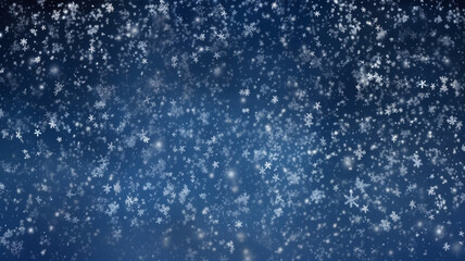 Many snowflakes falling on the blue background, christmas image, photorealistic illustration