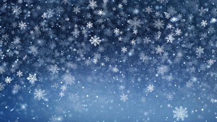 Many snowflakes falling on the blue background, christmas image, photorealistic illustration