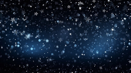 Obraz na płótnie Canvas Snowflakes falling over a black blue background, christmas image, photorealistic illustration