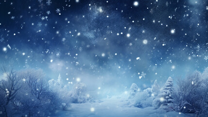 Fototapeta na wymiar Snow falling from a blue sky on the blue background, christmas image, photorealistic illustration