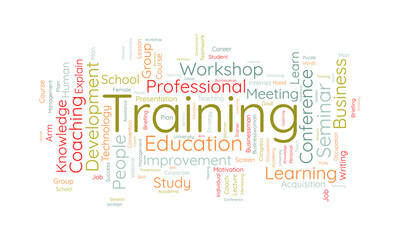 Word cloud background concept for Training. Professional career development with business workshop conference skill study. vector illustration.