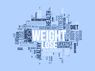 Word cloud background concept for weight Lose. Diet with healthy food for losing overweight or living healthy life. vector illustration.