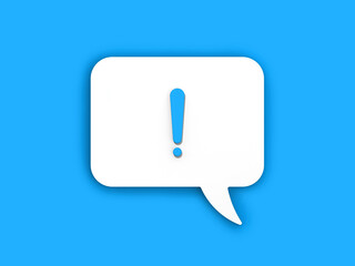Blue exclamation mark on a white message board. Alarm signal in the phone. Danger alert. Message on a Blue background. Horizontal image. 3D image. 3D rendering.