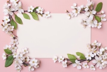 Naklejka na ściany i meble Beautiful floral frame and blank sheet for notes or photos. generative ai