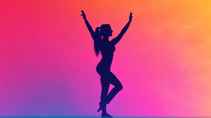 Fototapeta na wymiar Silhouette of a woman doing yoga on a colored background.the concept of health and self-care. 