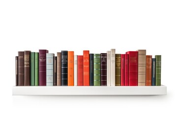 Bookshelf with different books on white isolated on white background