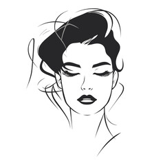 One line female face, mysterious elegant portrait, sketch style.Vector line art illustration