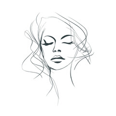 One line female face, mysterious elegant portrait, sketch style.Vector line art illustration